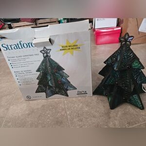Vintage Stratford Tiffany Stained Glass Christmas Tree Light Lamp Star Ornament